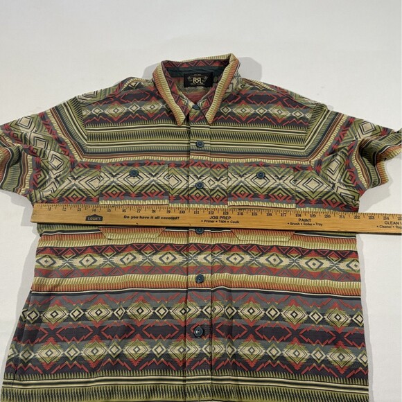 RRL Limited Mens Jacquard Knit Jersey Work Button Cotton Shirt Western Top Sz L - Picture 5 of 12
